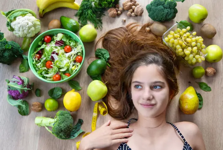 Fresh fruits vegetables and nuts for hair health
