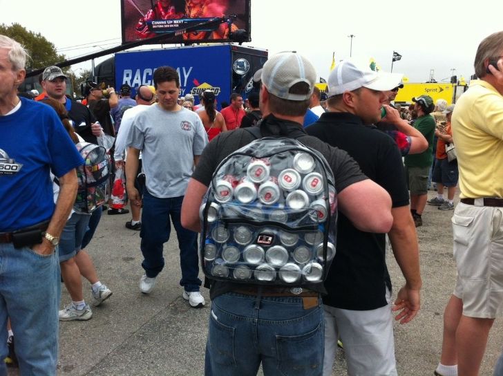 Clear bag filled with beer at a stadium