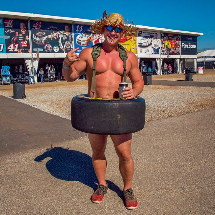 NASCAR fan wearing a tire outfit