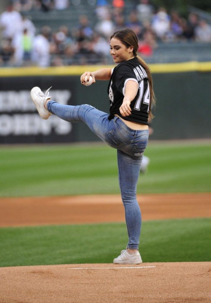 McKayla Maroney throws first pitch with a tumbling pass