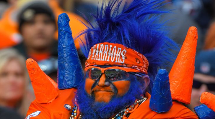 Denver Broncos superfan in elaborate costume