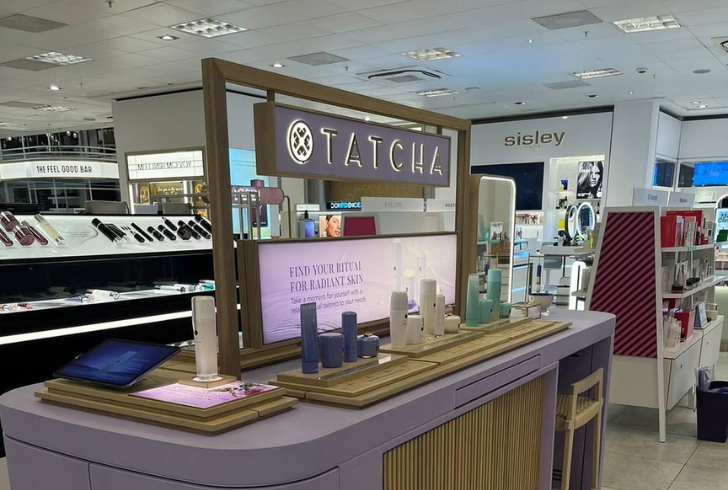 Tatcha beauty products on elegant tabletop