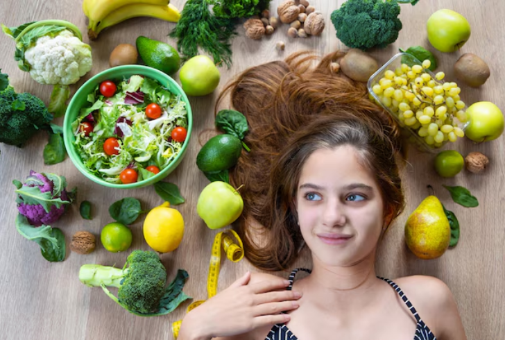 Fresh fruits vegetables and nuts for hair health