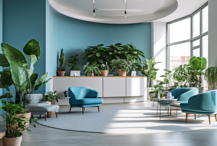 Modern indoor space with greenery